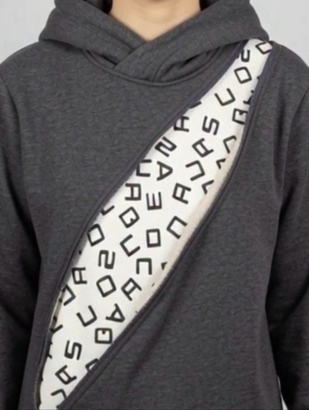 DSQUARED2 Charcoal Gray Hooded Sweatshirt W Cream Graphic Panel